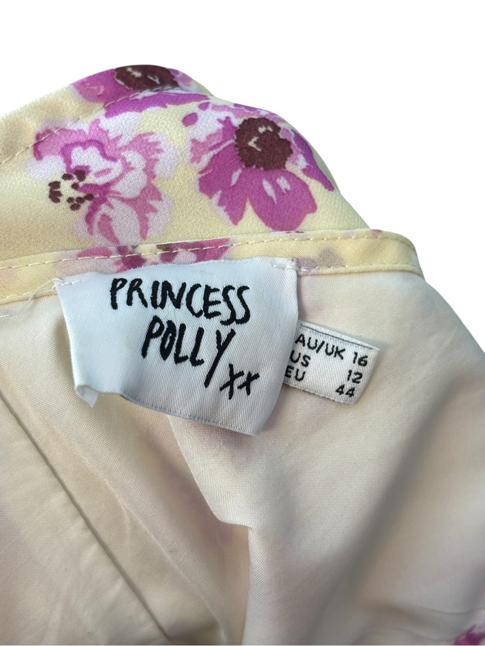 Princess Polly US 12 Nellie Mini Dress Butter Yellow Floral Chiffon Feminine 90s - Picture 7 of 8